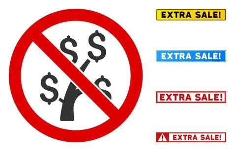 Flat Vector No Money Tree Sign with Words in Rectangular Frames Stock Illustration