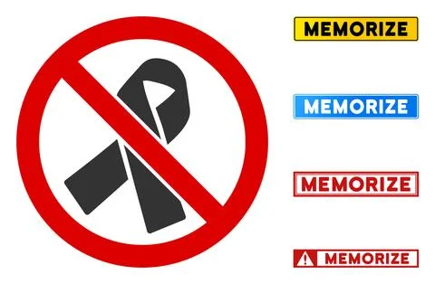 Flat Vector No Mourning Ribbon Sign with Titles in Rectangular Frames Stock Illustration