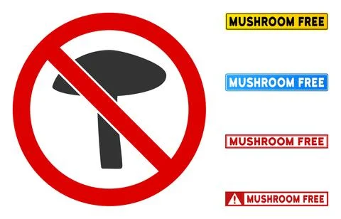 Flat Vector No Mushroom Sign with Messages in Rectangular Frames Illustrazione stock