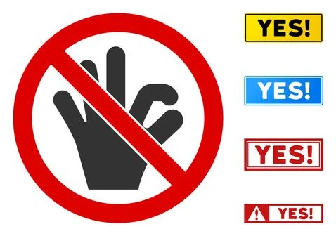 Flat Vector No Okay Gesture Sign with Phrases in Rectangular Frames 스톡 일러스트