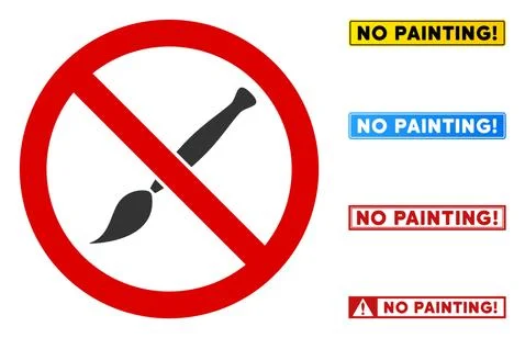 Flat Vector No Paint Brush Sign with Badges in Rectangular Frames 스톡 일러스트