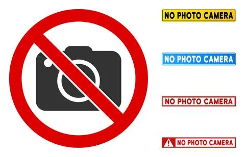 Flat Vector No Photo Camera Sign with Badges in Rectangle Frames Stock Illustration