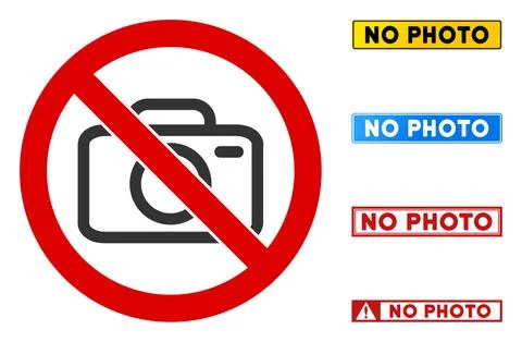 Flat Vector No Photo Camera Sign with Captions in Rectangular Frames Stock Illustration