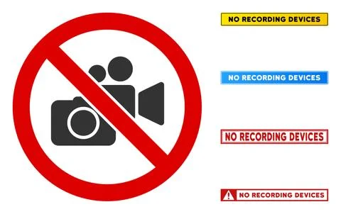 Flat Vector No Photo Video Recording Sign with Words in Rectangle Frames Stock Illustration