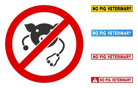 Flat Vector No Pig Veterinary Sign with Words in Rectangular Frames Stock Illustration