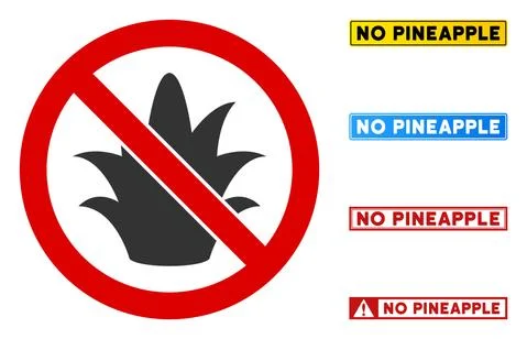 Flat Vector No Pineapple Sign with Words in Rectangle Frames Stock Illustration