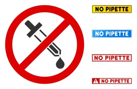 Flat Vector No Pipette Sign with Words in Rectangular Frames Stock Illustration