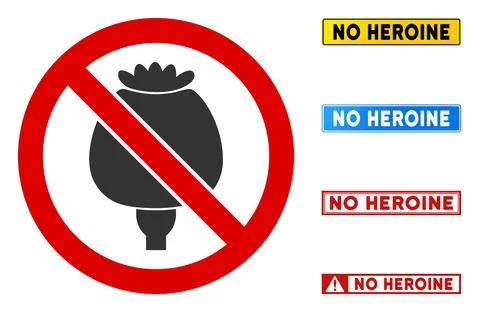 Flat Vector No Poppy Head Sign with Texts in Rectangular Frames Illustrazione stock