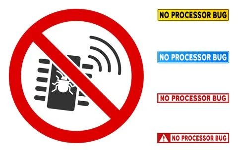 Flat Vector No Processor Bug Sign with Words in Rectangle Frames 스톡 일러스트