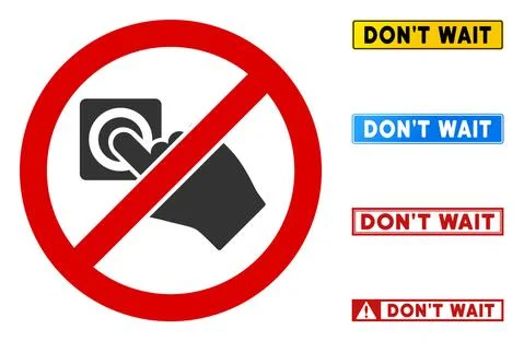 Flat Vector No Push Alarm Button Sign with Messages in Rectangular Frames Stock Illustration