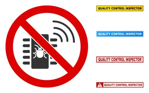 Flat Vector No Radio Bug Sign with Messages in Rectangle Frames Illustrazione stock