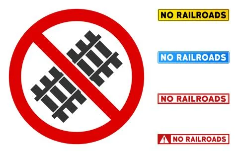 Flat Vector No Railroad Sign with Messages in Rectangular Frames Stock Illustration