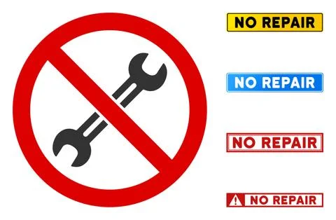 Flat Vector No Repair Sign with Badges in Rectangle Frames Illustrazione stock
