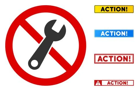 Flat Vector No Repair Tool Sign with Texts in Rectangular Frames Stock Illustration