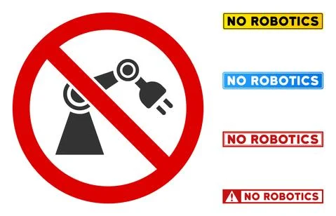 Flat Vector No Robotics Sign with Messages in Rectangular Frames Stock Illustration