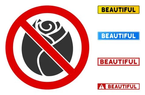 Flat Vector No Rose Bud Sign with Words in Rectangular Frames 스톡 일러스트