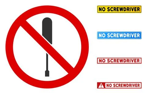 Flat Vector No Screwdriver Sign with Titles in Rectangular Frames Stock Illustration