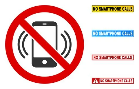 Flat Vector No Smartphone Calls Sign with Phrases in Rectangle Frames Stock Illustration