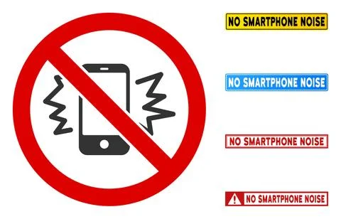 Flat Vector No Smartphone Noise Sign with Texts in Rectangular Frames Stock Illustration