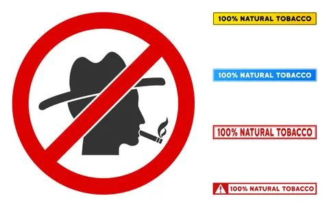 Flat Vector No Smoker Guy Sign with Texts in Rectangular Frames Stock Illustration