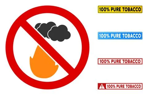 Flat Vector No Smoking Fire Sign with Badges in Rectangular Frames Stock Illustration