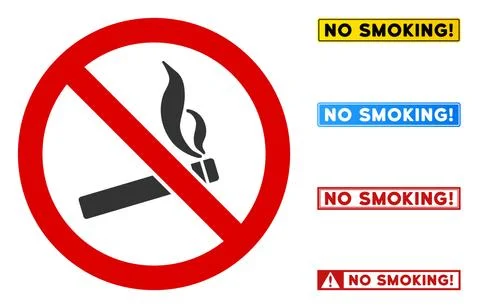 Flat Vector No Smoking Sign with Texts in Rectangle Frames Stock Illustration