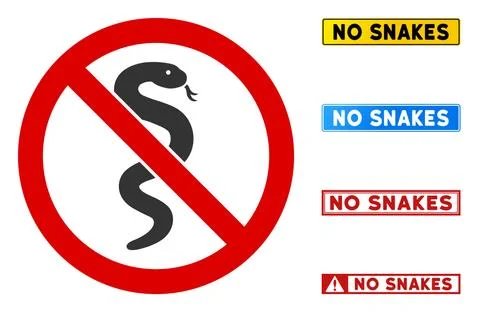 Flat Vector No Snake Sign with Words in Rectangle Frames Stock Illustration