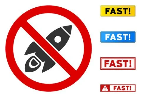 Flat Vector No Space Rocket Sign with Words in Rectangle Frames Stock Illustration
