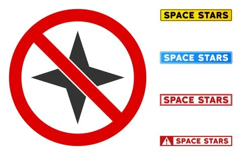 Flat Vector No Space Star Sign with Texts in Rectangular Frames Stock Illustration