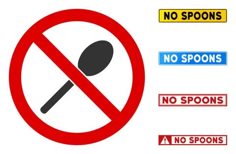 Flat Vector No Spoon Sign with Badges in Rectangular Frames Stock Illustration
