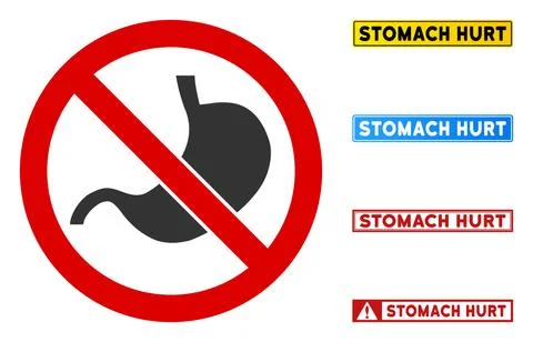 Flat Vector No Stomach Sign with Messages in Rectangular Frames Stock Illustration