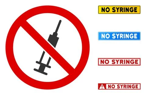 Flat Vector No Syringe Sign with Badges in Rectangular Frames Stock Illustration