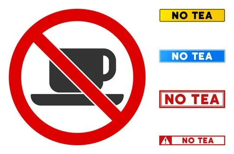 Flat Vector No Tea Cup Sign with Texts in Rectangular Frames Stock Illustration