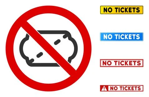 Flat Vector No Ticket Sign with Captions in Rectangular Frames Stock Illustration
