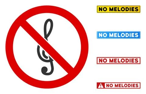 Flat Vector No Treble Clef Sign with Captions in Rectangular Frames Stock Illustration