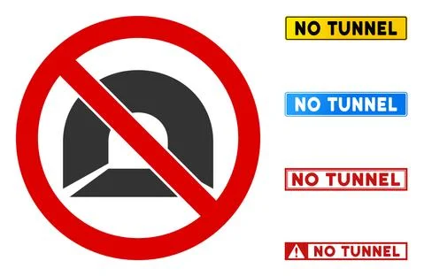 Flat Vector No Tunnel Sign with Words in Rectangular Frames 스톡 일러스트