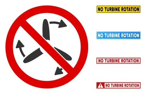 Flat Vector No Turbine Rotation Sign with Captions in Rectangular Frames Stock Illustration
