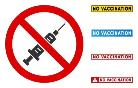 Flat Vector No Vaccination Sign with Messages in Rectangular Frames Illustrazione stock