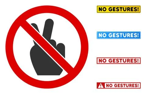 Flat Vector No Victory Gesture Sign with Badges in Rectangular Frames Stock Illustration