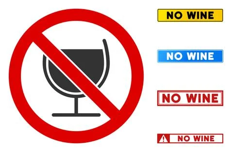 Flat Vector No Wine Sign with Texts in Rectangular Frames 스톡 일러스트