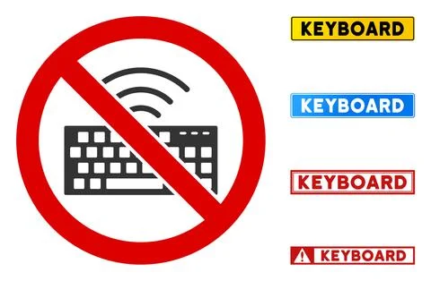 Flat Vector No Wireless Keyboard Sign with Captions in Rectangular Frames Stock Illustration