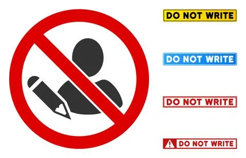 Flat Vector No Writer Sign with Phrases in Rectangular Frames Stock Illustration