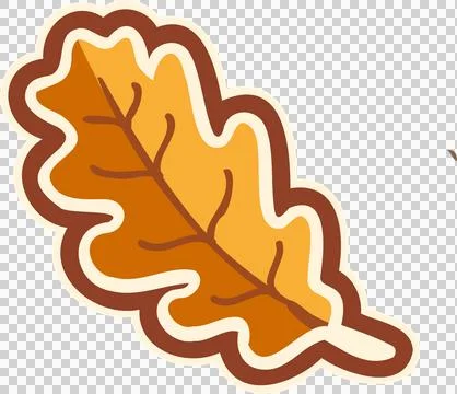 Flat vector oak leaf is showing yellow to orange gradient, brown border on Stock Illustration