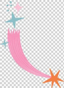 Flat vector orange star streaking across transparent background with pink ribbon Stock Illustration