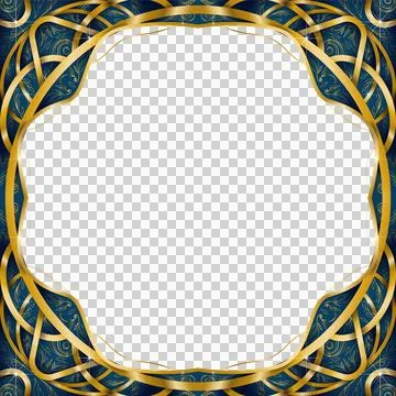 Flat vector ornate frame is showing golden ribbon loops with blue panels on Stock Illustration