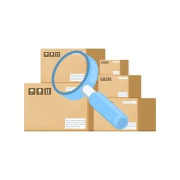 Flat vector of package tracking and search concept, showing delivery status. Illustrazione stock