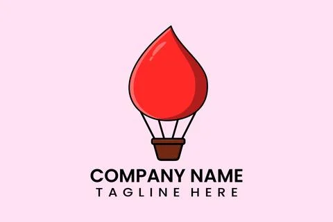 Flat vector parachute balloon blood drop logo Illustrazione stock