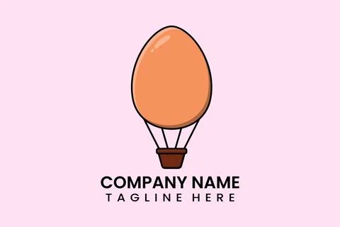 Flat vector parachute balloon boiled egg logo Stock Illustration
