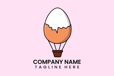 Flat vector parachute balloon boiled egg logo Stock Illustration