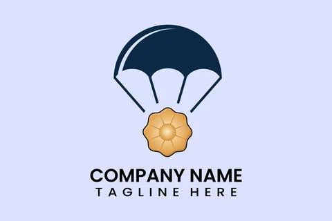 Flat vector parachute balloon bomb logo template Stock Illustration